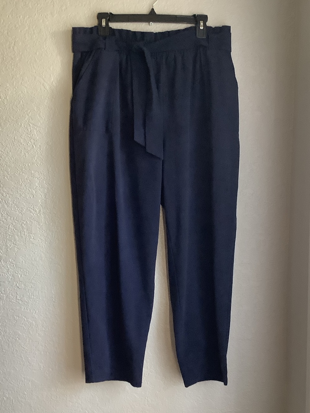 High-Rise Navy Paperbag Tie-Waist Trousers for Women